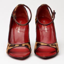 Pre Owned Yves Saint Laurent Leopard Pony Hair Peep toe Wedges Size 35.5