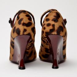 Pre Owned Yves Saint Laurent Leopard Pony Hair Peep toe Wedges Size 35.5