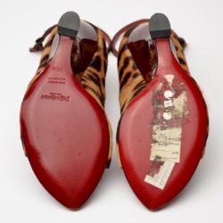 Pre Owned Yves Saint Laurent Leopard Pony Hair Peep toe Wedges Size 35.5