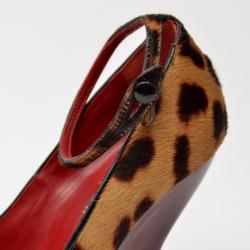 Pre Owned Yves Saint Laurent Leopard Pony Hair Peep toe Wedges Size 35.5
