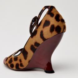 Pre Owned Yves Saint Laurent Leopard Pony Hair Peep toe Wedges Size 35.5