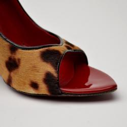 Pre Owned Yves Saint Laurent Leopard Pony Hair Peep toe Wedges Size 35.5