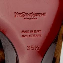 Pre Owned Yves Saint Laurent Leopard Pony Hair Peep toe Wedges Size 35.5