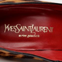 Pre Owned Yves Saint Laurent Leopard Pony Hair Peep toe Wedges Size 35.5