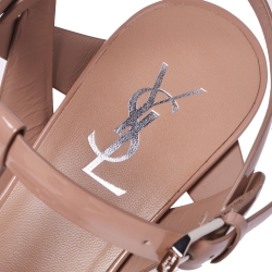 Pre Owned Saint Laurent Beige Patent Leather Tribute Platform Ankle Strap Sandals Size 39