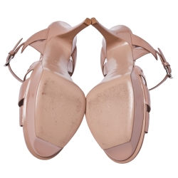 Pre Owned Saint Laurent Beige Patent Leather Tribute Platform Ankle Strap Sandals Size 39