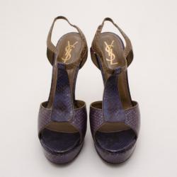 Pre Owned Yves Saint Laurent Multicolor Snake Platform Sandals Size 41