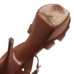 مملوكة مسبقًا Saint Laurent Paris Brown Leather Tribute Platform Sandals Size 37
