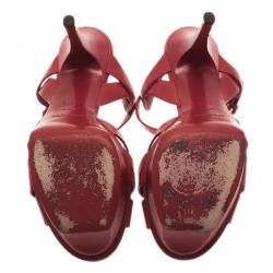 Pre Owned صندل سان لوران باريس تريبيوت مقدمة مرتفعة جلد أحمر مقاس 37.5