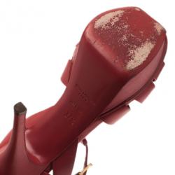 Pre Owned صندل سان لوران باريس تريبيوت مقدمة مرتفعة جلد أحمر مقاس 37.5