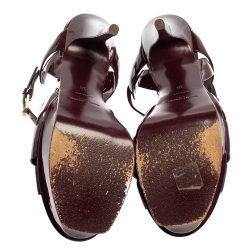 Pre Owned Saint Laurent Burgundy Patent Leather Tribute Sandals Size 38