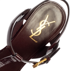 Pre Owned Saint Laurent Burgundy Patent Leather Tribute Sandals Size 38