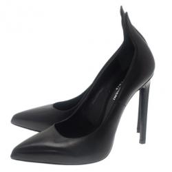 مملوكة مسبقًا حذاء كعب عالي سان لوران باريس ثرون مقدمة مدببة جلد أسود مقاس 39