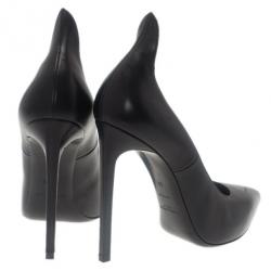 مملوكة مسبقًا حذاء كعب عالي سان لوران باريس ثرون مقدمة مدببة جلد أسود مقاس 39