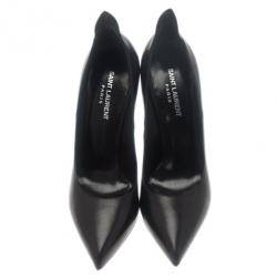 مملوكة مسبقًا حذاء كعب عالي سان لوران باريس ثرون مقدمة مدببة جلد أسود مقاس 39