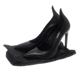 مملوكة مسبقًا حذاء كعب عالي سان لوران باريس ثرون مقدمة مدببة جلد أسود مقاس 39