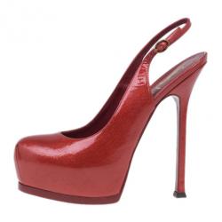 مملوكة مسبقًا Saint Laurent Paris Red Patent Tribtoo Slingback Sandals Size 38