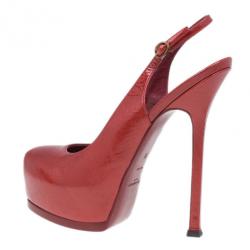 مملوكة مسبقًا Saint Laurent Paris Red Patent Tribtoo Slingback Sandals Size 38