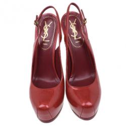 مملوكة مسبقًا Saint Laurent Paris Red Patent Tribtoo Slingback Sandals Size 38