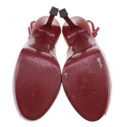 مملوكة مسبقًا Saint Laurent Paris Red Patent Tribtoo Slingback Sandals Size 38
