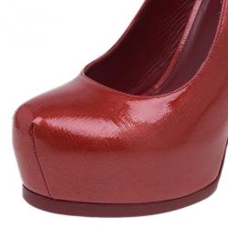 مملوكة مسبقًا Saint Laurent Paris Red Patent Tribtoo Slingback Sandals Size 38