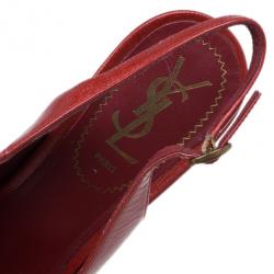 مملوكة مسبقًا Saint Laurent Paris Red Patent Tribtoo Slingback Sandals Size 38