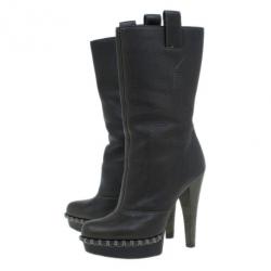 Pre Owned Saint Laurent Paris Brown Leather Coleen Platform Mid Calf Boots Size 37