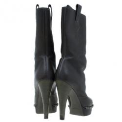 Pre Owned Saint Laurent Paris Brown Leather Coleen Platform Mid Calf Boots Size 37