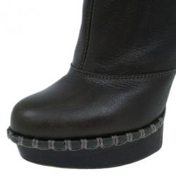 Pre Owned Saint Laurent Paris Brown Leather Coleen Platform Mid Calf Boots Size 37