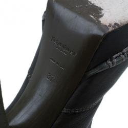Pre Owned Saint Laurent Paris Brown Leather Coleen Platform Mid Calf Boots Size 37