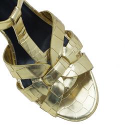 Pre Owned Saint Laurent Paris Gold Croc Embossed Leather Tribute Platform Sandals Size 37