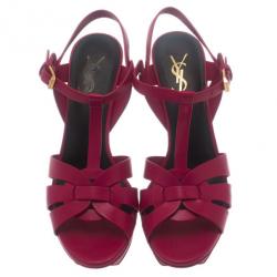 Pre Owned Saint Laurent Paris Pink Leather Tribute Platform Sandals Size 37.5