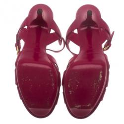 Pre Owned Saint Laurent Paris Pink Leather Tribute Platform Sandals Size 37.5