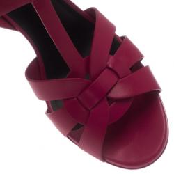 Pre Owned Saint Laurent Paris Pink Leather Tribute Platform Sandals Size 37.5