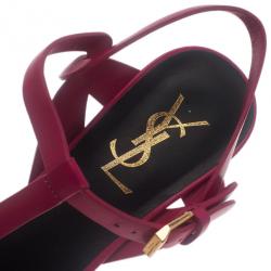 Pre Owned Saint Laurent Paris Pink Leather Tribute Platform Sandals Size 37.5