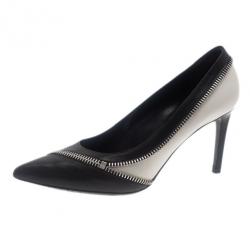 Pre Owned Saint Laurent Paris Two Tone Optical Zipper Detail Pumps Size 38.5