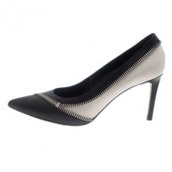 Pre Owned Saint Laurent Paris Two Tone Optical Zipper Detail Pumps Size 38.5