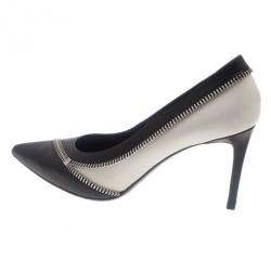 Pre Owned Saint Laurent Paris Two Tone Optical Zipper Detail Pumps Size 38.5