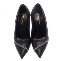 Pre Owned Saint Laurent Paris Two Tone Optical Zipper Detail Pumps Size 38.5