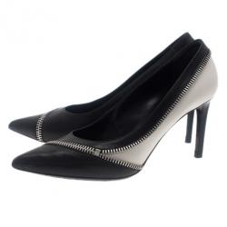 Pre Owned Saint Laurent Paris Two Tone Optical Zipper Detail Pumps Size 38.5