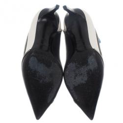 Pre Owned Saint Laurent Paris Two Tone Optical Zipper Detail Pumps Size 38.5