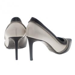 Pre Owned Saint Laurent Paris Two Tone Optical Zipper Detail Pumps Size 38.5