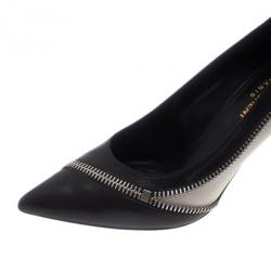 Pre Owned Saint Laurent Paris Two Tone Optical Zipper Detail Pumps Size 38.5