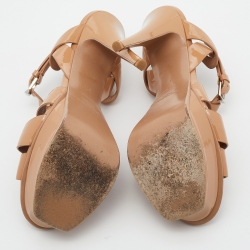 Saint Laurent Beige Patent Leather Tribute Sandals Size 37