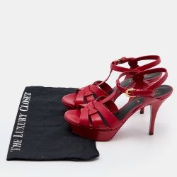 Saint Laurent Red Leather Tribute Platform Sandals Size 36