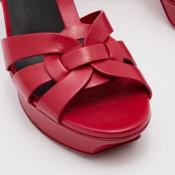Saint Laurent Red Leather Tribute Platform Sandals Size 36