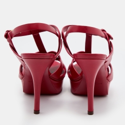 Saint Laurent Red Leather Tribute Platform Sandals Size 36