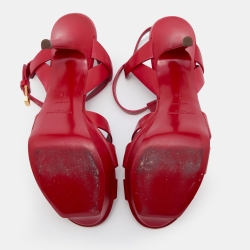 Saint Laurent Red Leather Tribute Platform Sandals Size 36