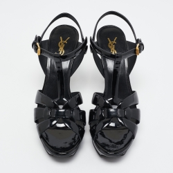 Saint Laurent Black Patent Leather Tribute Sandals Size 40