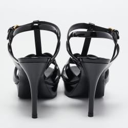 Saint Laurent Black Patent Leather Tribute Sandals Size 40